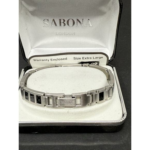Sabona Bracelet Mens Executive Duet Matte Stainless Magnetic New Xl - Picture 2 of 7